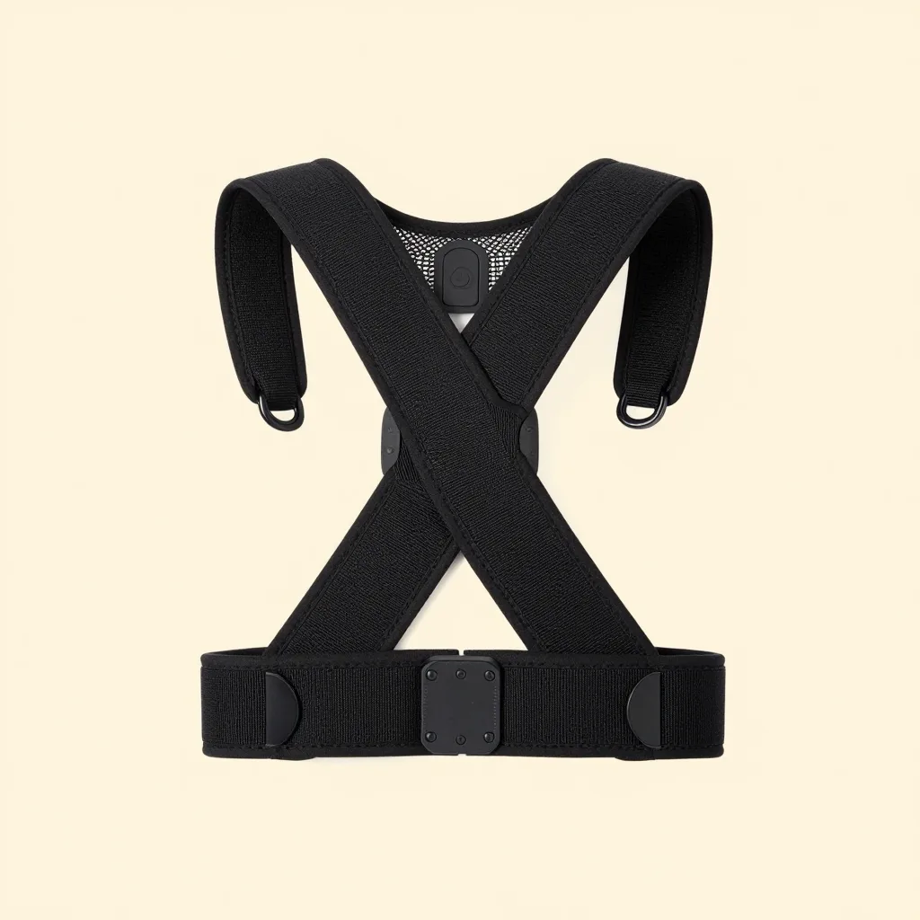 A kids posture brace on a pale background