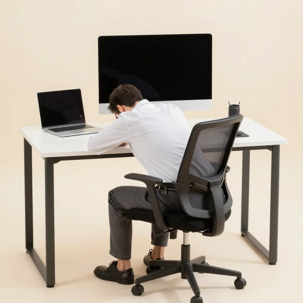 A desk-worker posture set on a pale background